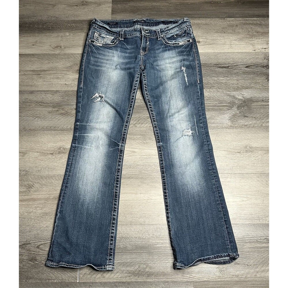 Vigoss The New York Bootcut Jeans Women Size 13/14 L 33 Distressed Bling - Picture 1 of 14
